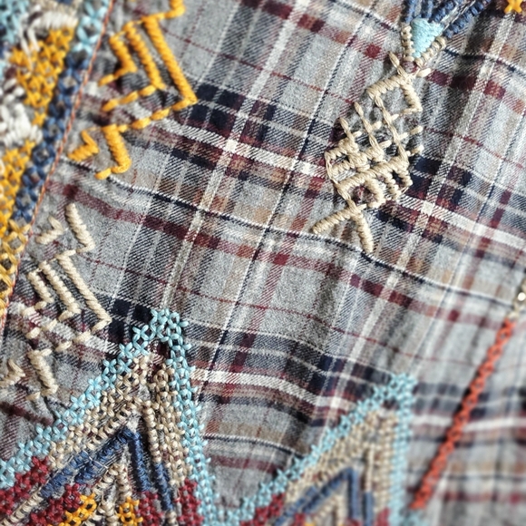 Johnny Was 3J Workshop Flannel Embroidered Tunic With Pearl Snap Buttons Size S - Picture 5 of 16